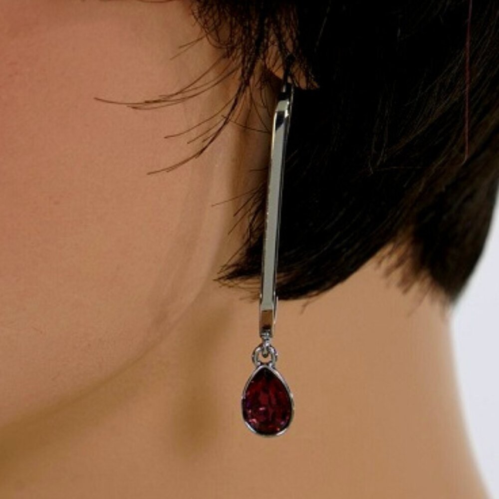 VERA WANG Rocker Chic Gunmetal Garnet Red Crystal Drop Earrings**NEW! - Picture 4 of 4